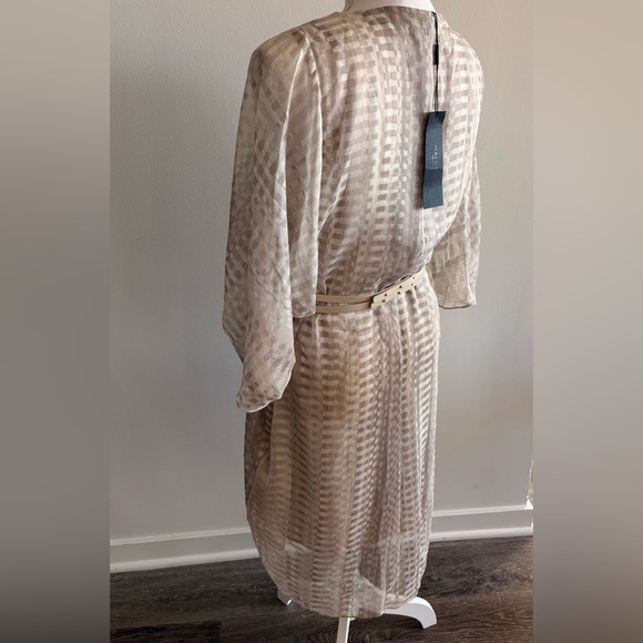 Halston Heritage Cream-Ivory Sheer Checked Tunic with Belt - Picture 10 of 12